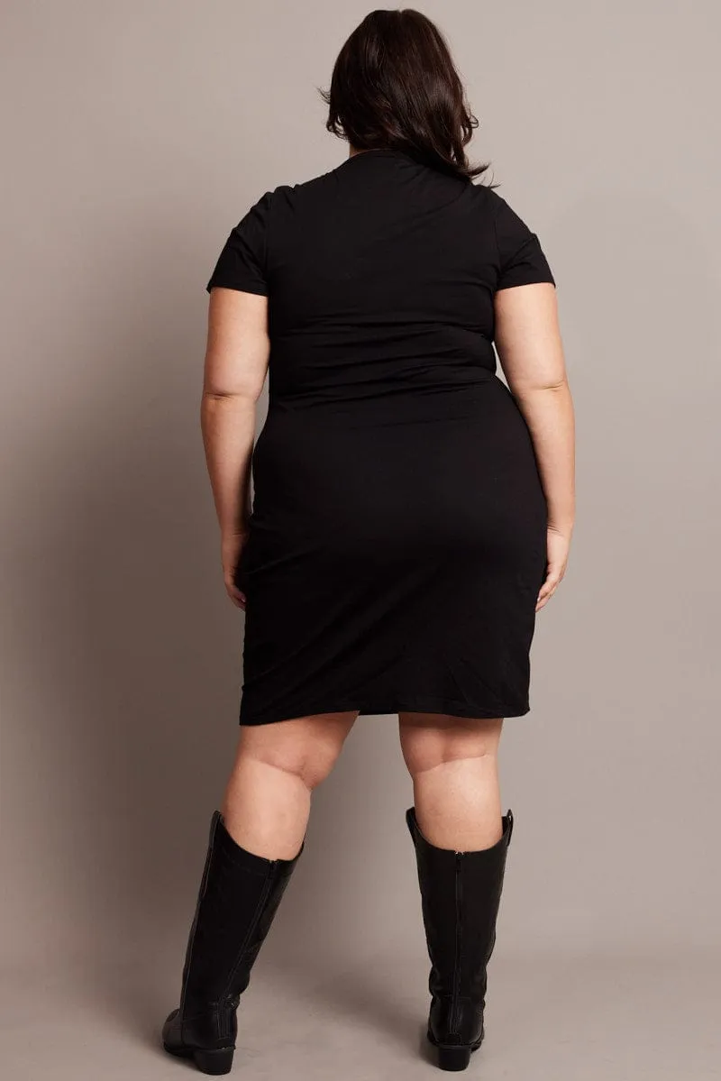 Chic Design FadeResistant Black Graphic Dress Short Sleeve Crew Neck