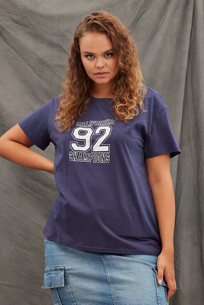 Casual Vibe Wear OdorResistant Blue Graphic T-shirt 88 Crop Cotton Jersey