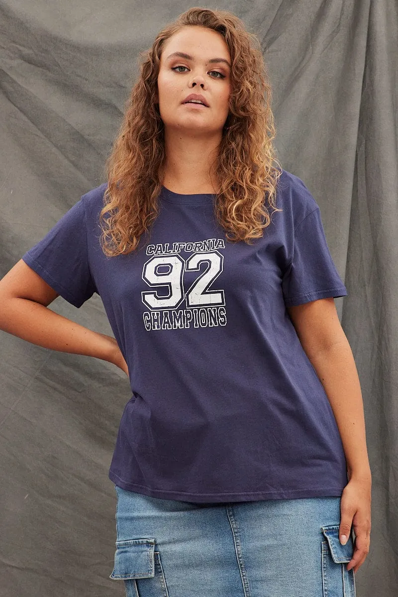 college Seasonal Must-Have Blue Graphic T-shirt 88 Crop Cotton Jersey