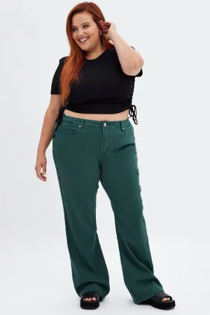 Green Flare Denim Jeans High Rise Layer game Smooth Creative Look Adult Fashion
