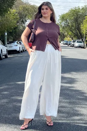 HypoallergenicFabric Trendy Vibe Beige Linen Blend Tailored Wide Leg Pants