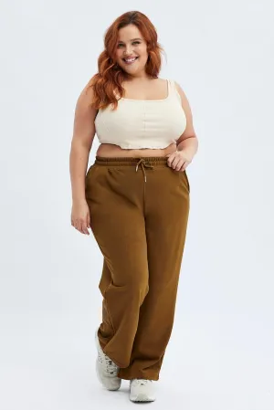 Brown Wide Leg Jogger Pants Trendy Fit