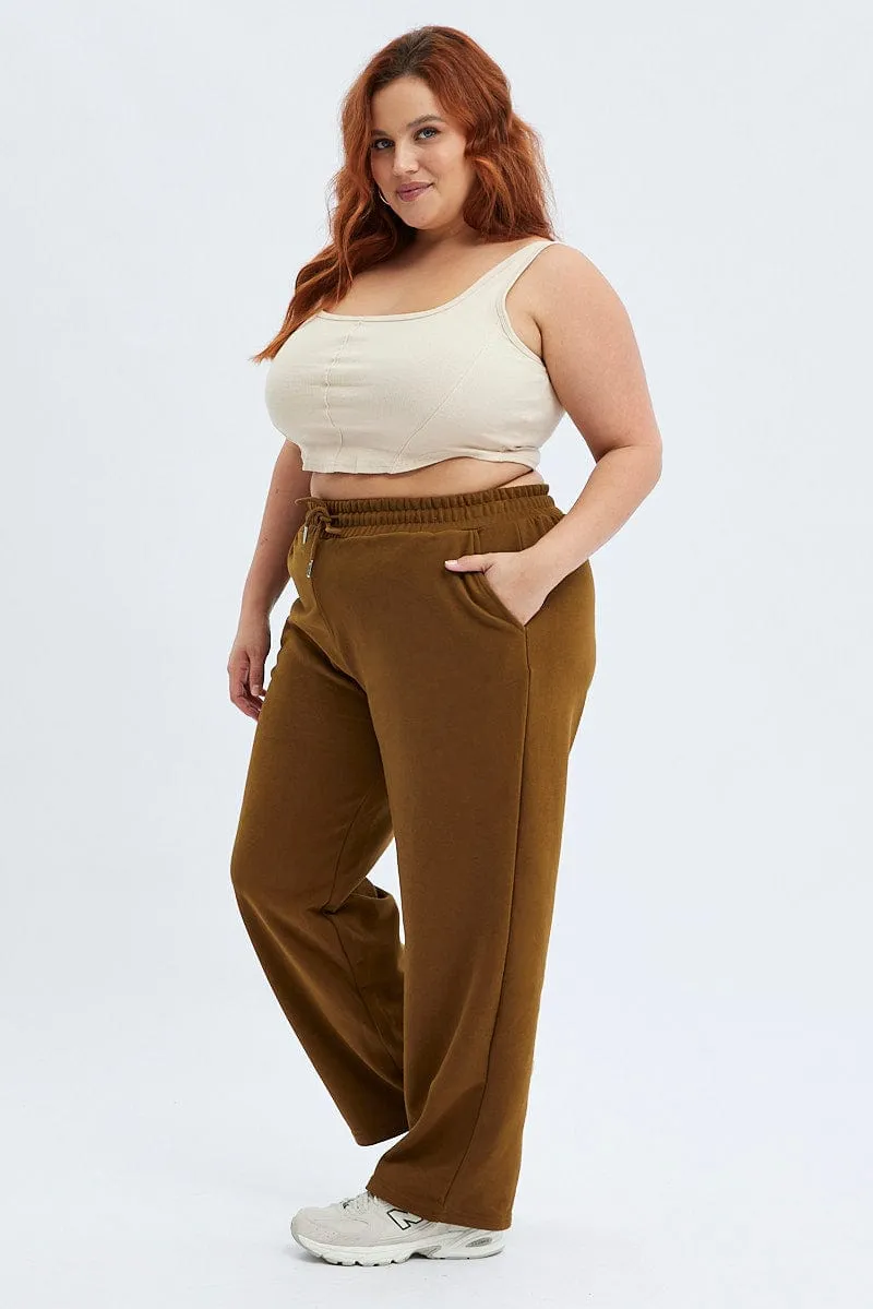 Professional Wear Adaptable Fit Brown Wide Leg Jogger Pants
