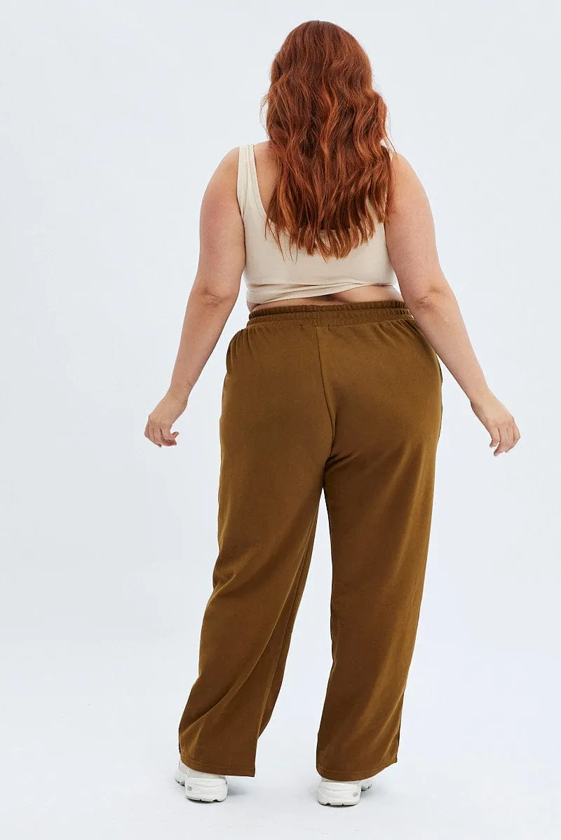 Brown Wide Leg Jogger Pants Soft and Stretchy
