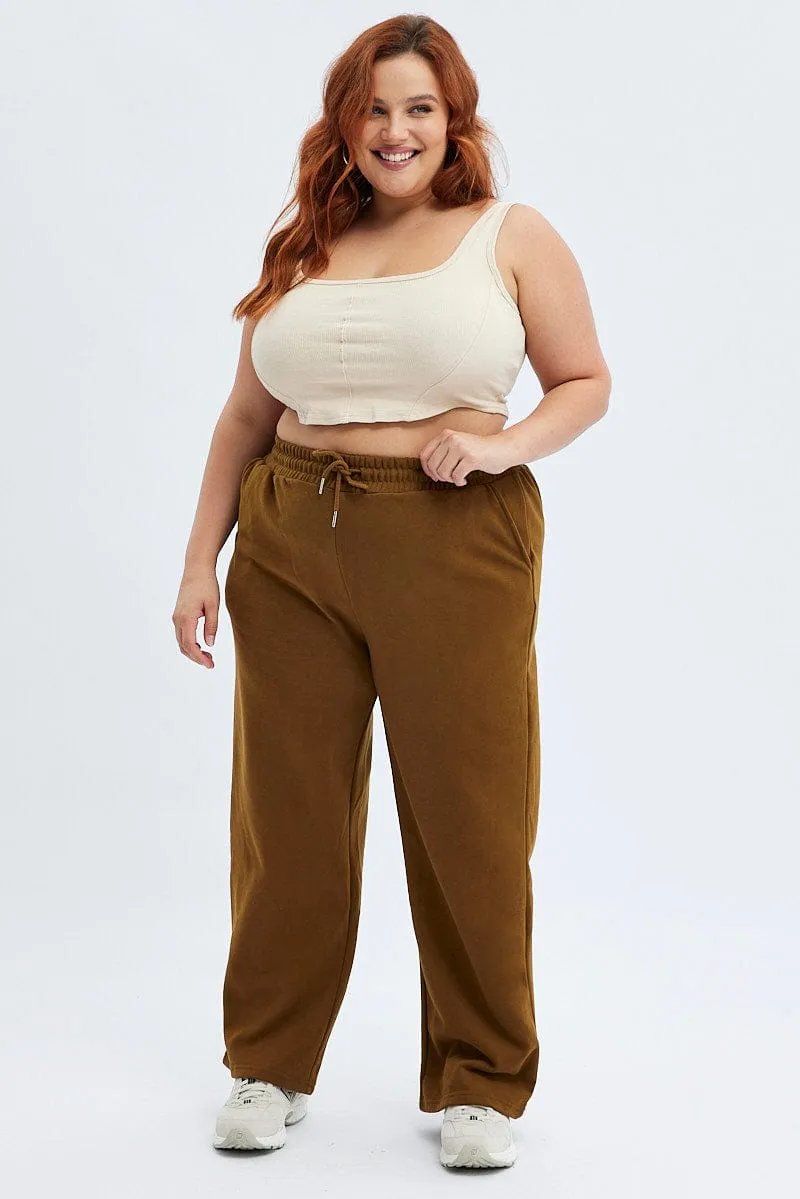 Brown Wide Leg Jogger Pants Breathable wear