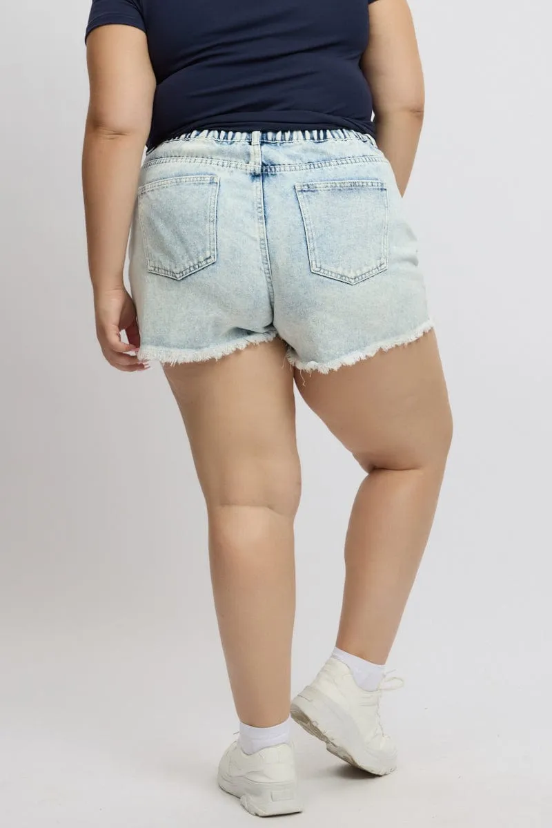 Denim Relaxed Shorts High Rise Universal Clasp Mechanism
