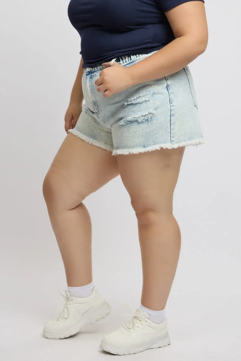 Denim Relaxed Shorts High Rise WindproofInterior Ocean Glow