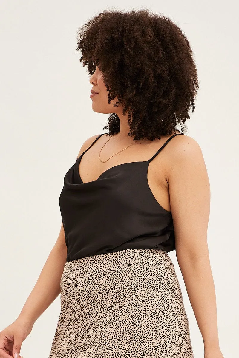 Winter Ready FadeResistant Black Satin Cowl Neck Singlet Bodysuit
