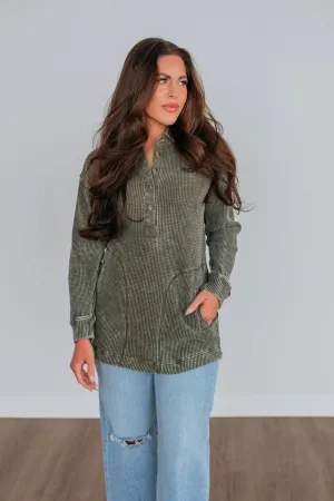 Casual Styling Sallie Waffle Knit Top - Moss