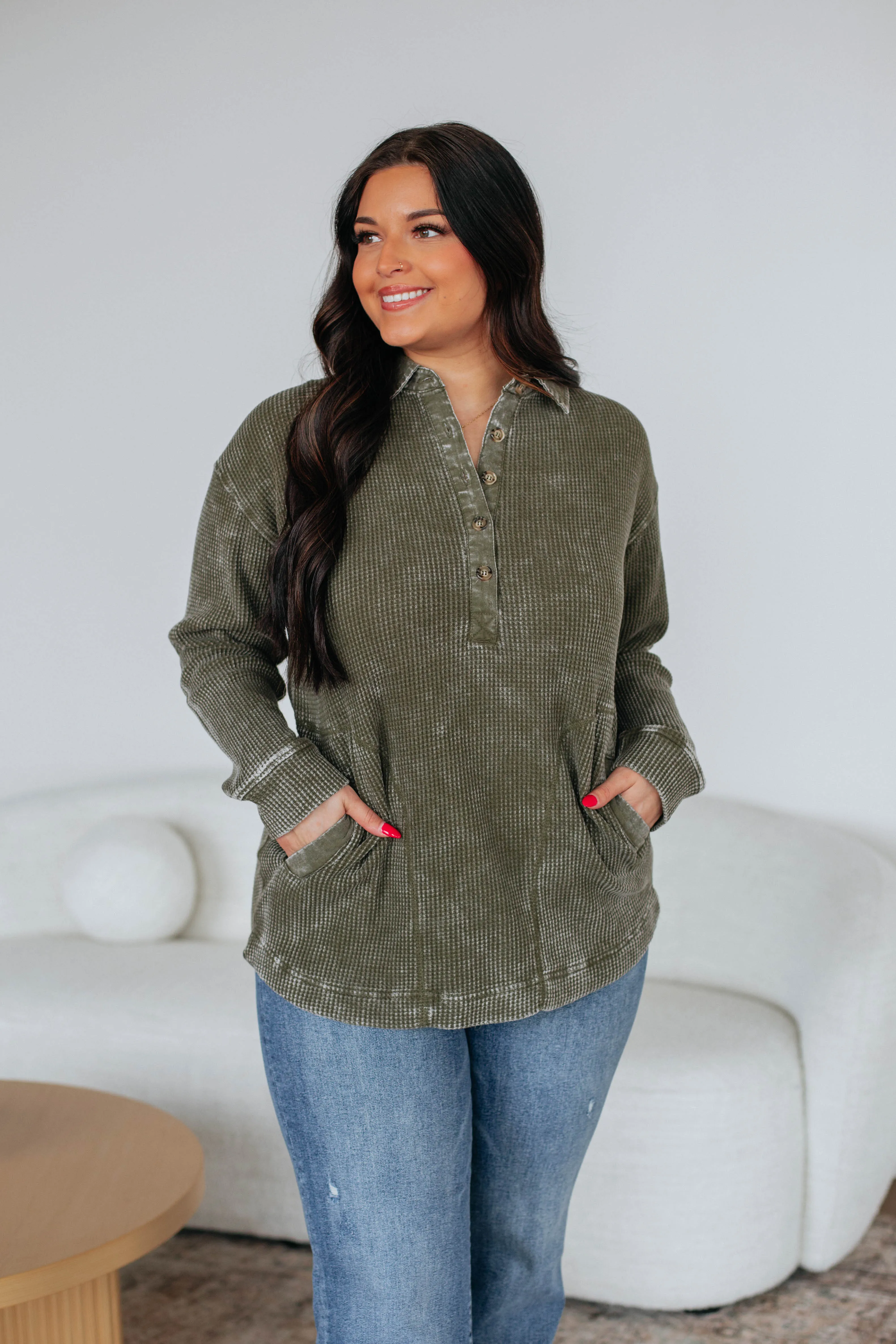 Sallie Waffle Knit Top - Moss Everyday Comfort Wear