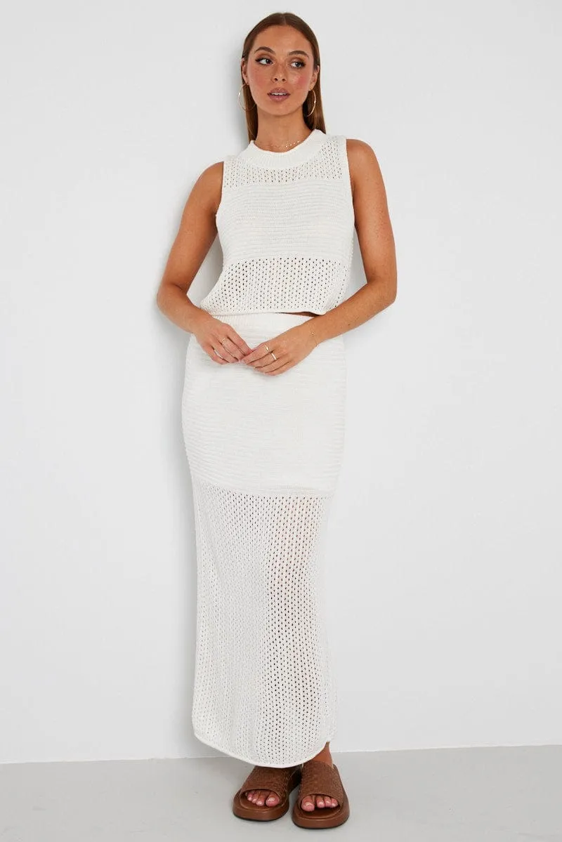 Functional Fit Fashion Design White Crochet Knit Tank Top