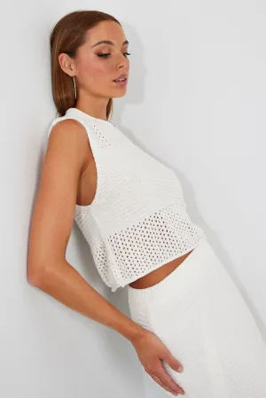 White Crochet Knit Tank Top Relaxing Wear Creative Flow