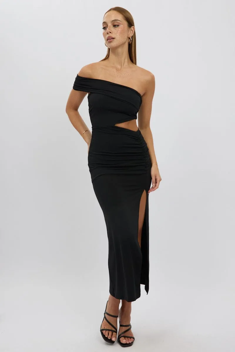 Friend Vibe Water Soul Black Bodycon Dress One Shoulder Maxi