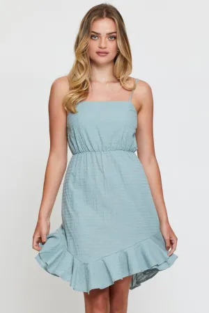 Green Mini Dress Sleeveless Square Neck Modern mini dress with sleeves Easy Care Fabric
