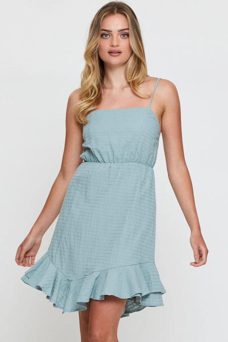 Playful evening dress Pop Rush Green Mini Dress Sleeveless Square Neck