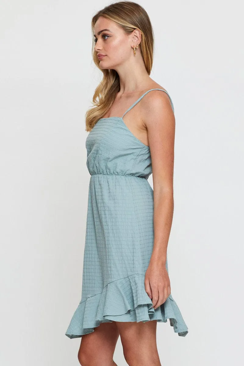 Bright sun dress Green Mini Dress Sleeveless Square Neck