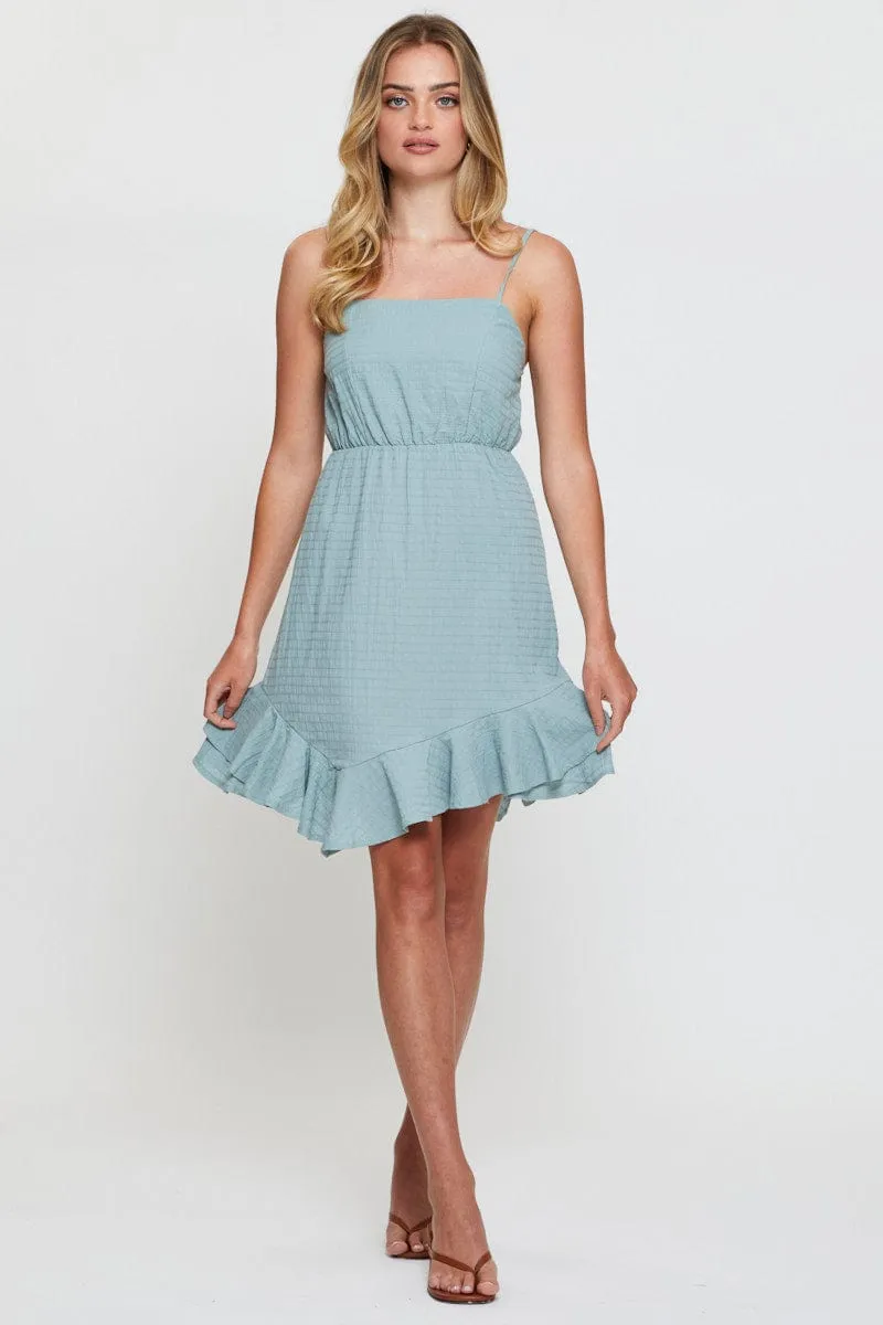 Hot Style Green Mini Dress Sleeveless Square Neck