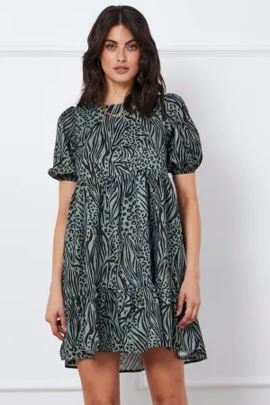 Print Mini Dress Short Sleeve Round Neck Casual chic outfit