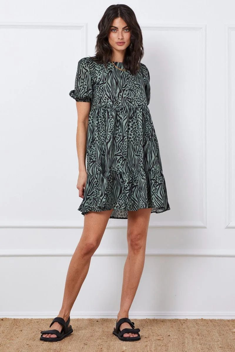Light and Breezy Print Mini Dress Short Sleeve Round Neck