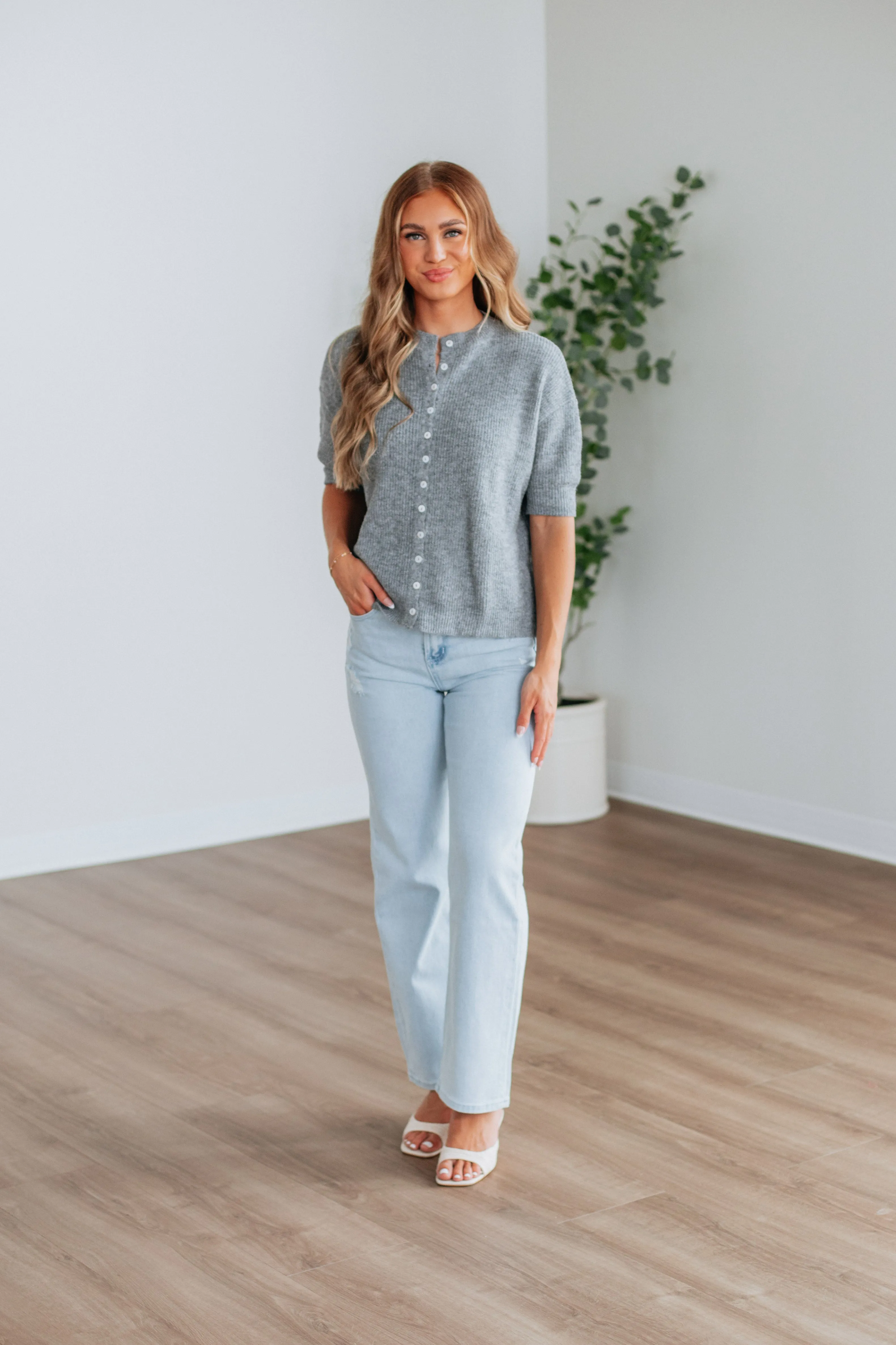 Auden Sweater Top - Heather Grey Cozy Knit Look