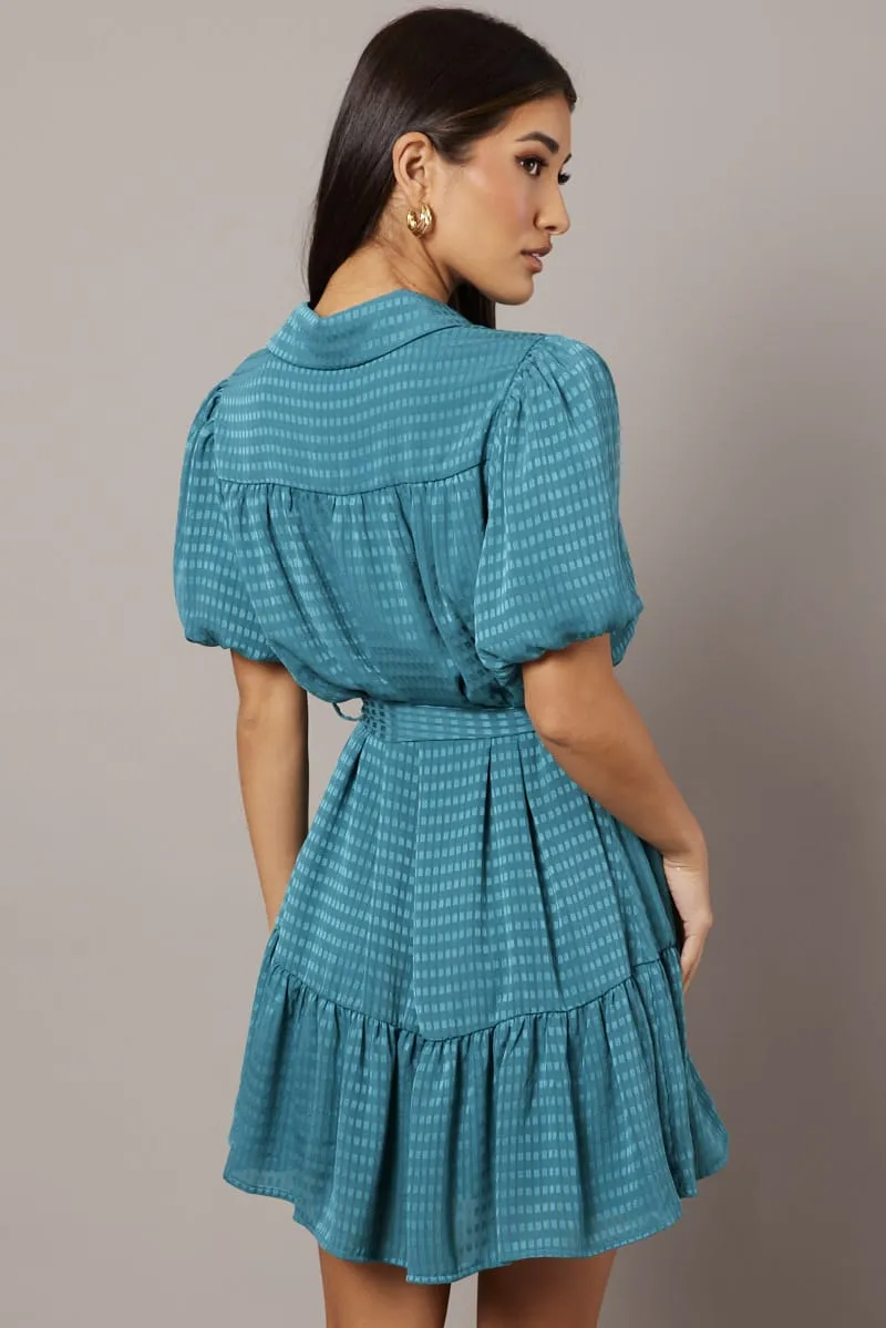 Green Fit And Flare Dress Short Sleeve Mini HypoallergenicFabric