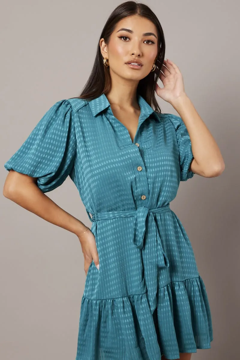 Trust Glow Green Fit And Flare Dress Short Sleeve Mini