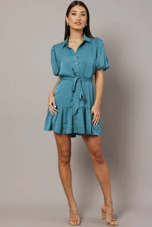 Green Fit And Flare Dress Short Sleeve Mini Lean Glow