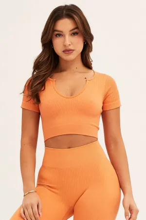 Royal Ease Orange Seamless Activewear Short Sleeve Top