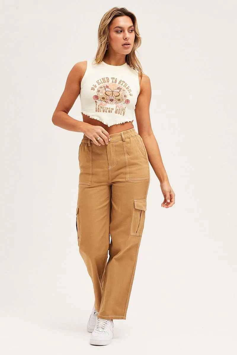 Silk Glow White Lettuce Scarf Hem Cropped Tank