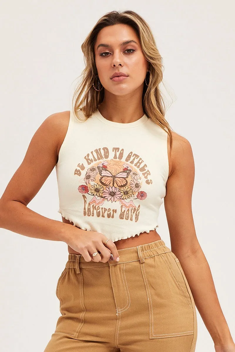 White Lettuce Scarf Hem Cropped Tank Comfort Design Relaxing Design