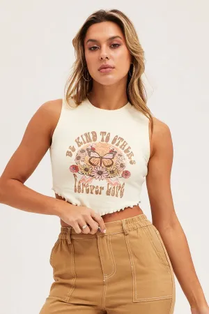 White Lettuce Scarf Hem Cropped Tank Comfort Design Relaxing Design