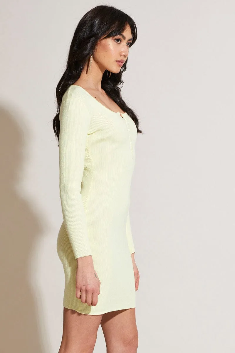 Vision Fit Yellow Knit Dress Long Sleeve Bodycon