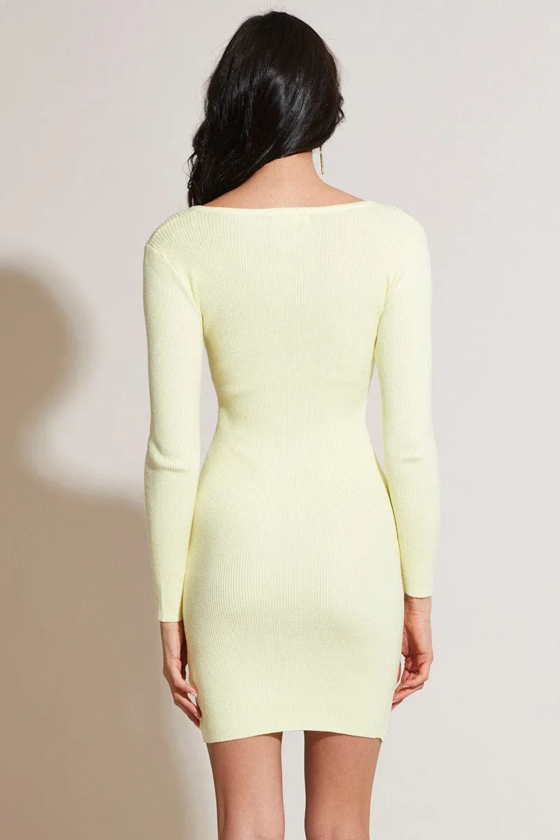 Yellow Knit Dress Long Sleeve Bodycon Carry Ease Winter Wear