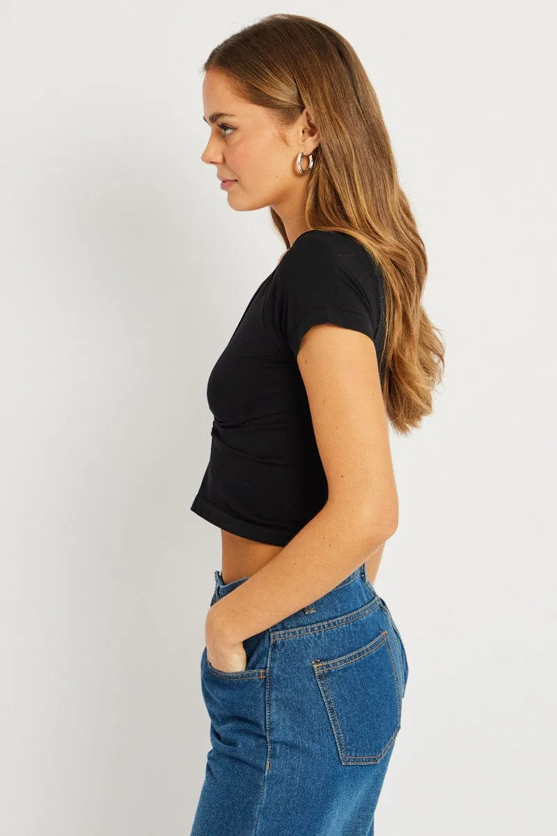 HighElasticity Black T shirt Short Sleeve V Neck Seamless