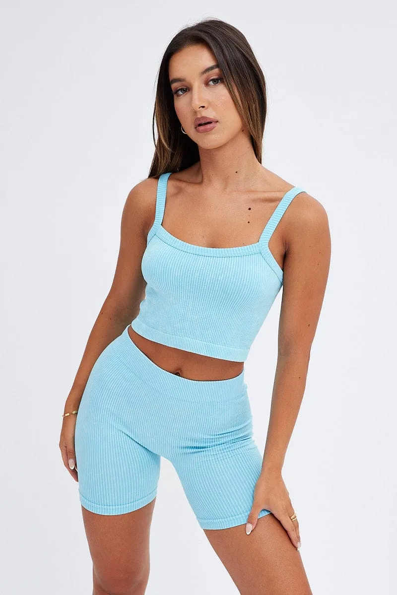 Blue Crop Singlet Top Seamless Summer Skirt