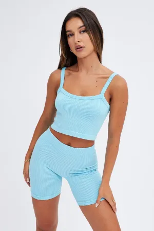Blue Crop Singlet Top Seamless Summer Skirt