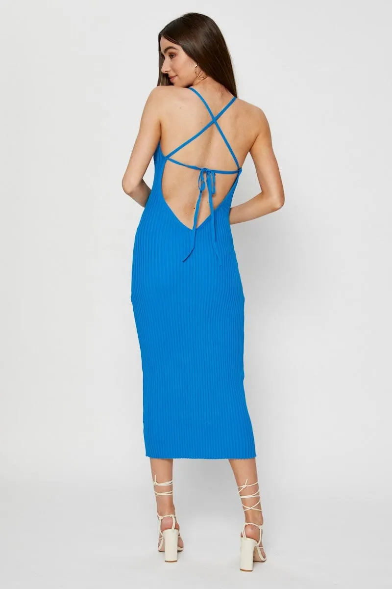 Calm Wave Blue Knit Dress Bodycon