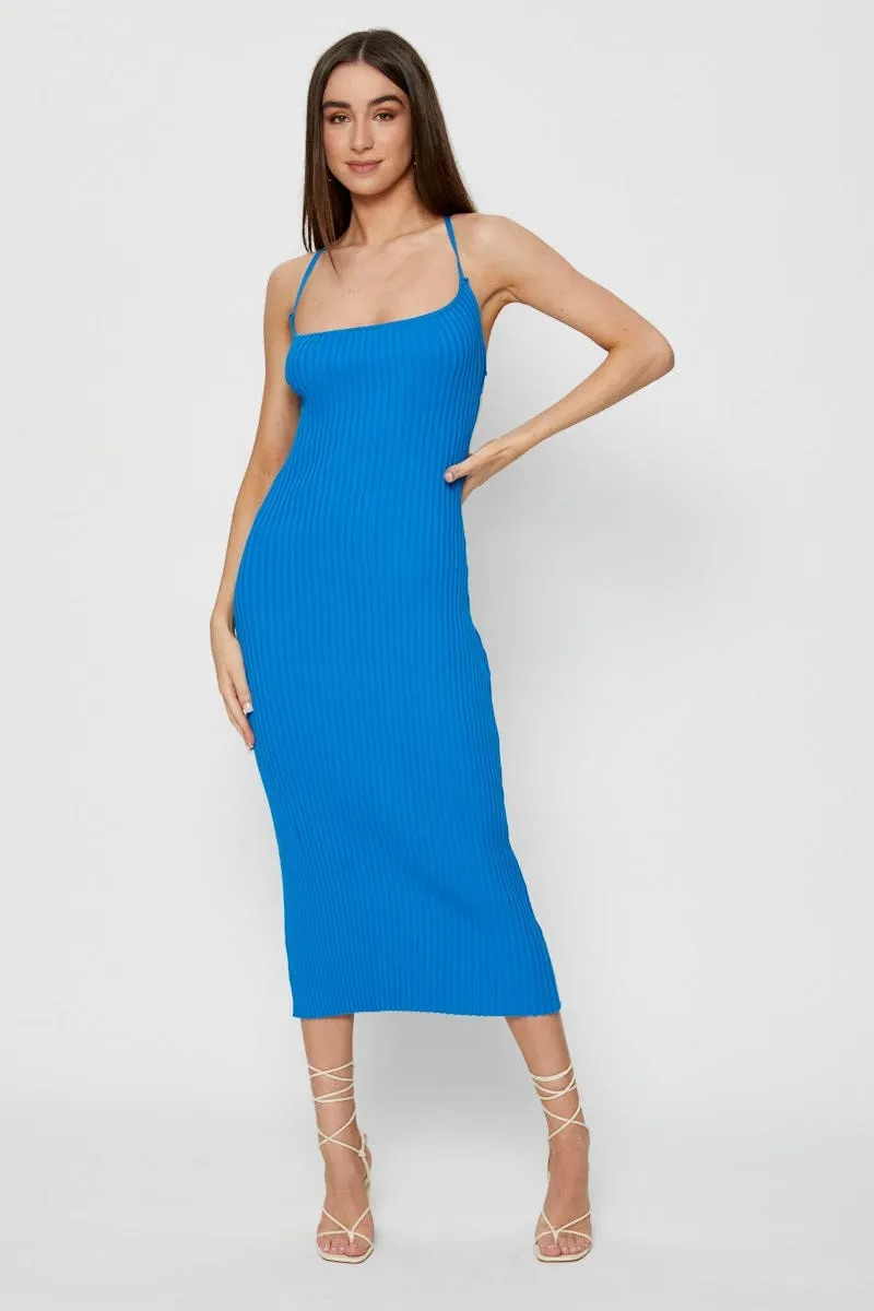 Blue Knit Dress Bodycon Metro Mode