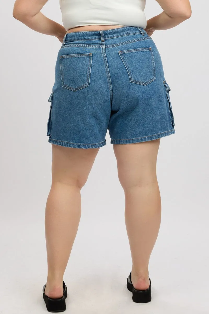 Denim Cargo Shorts High Rise Smart Look Team Vibe