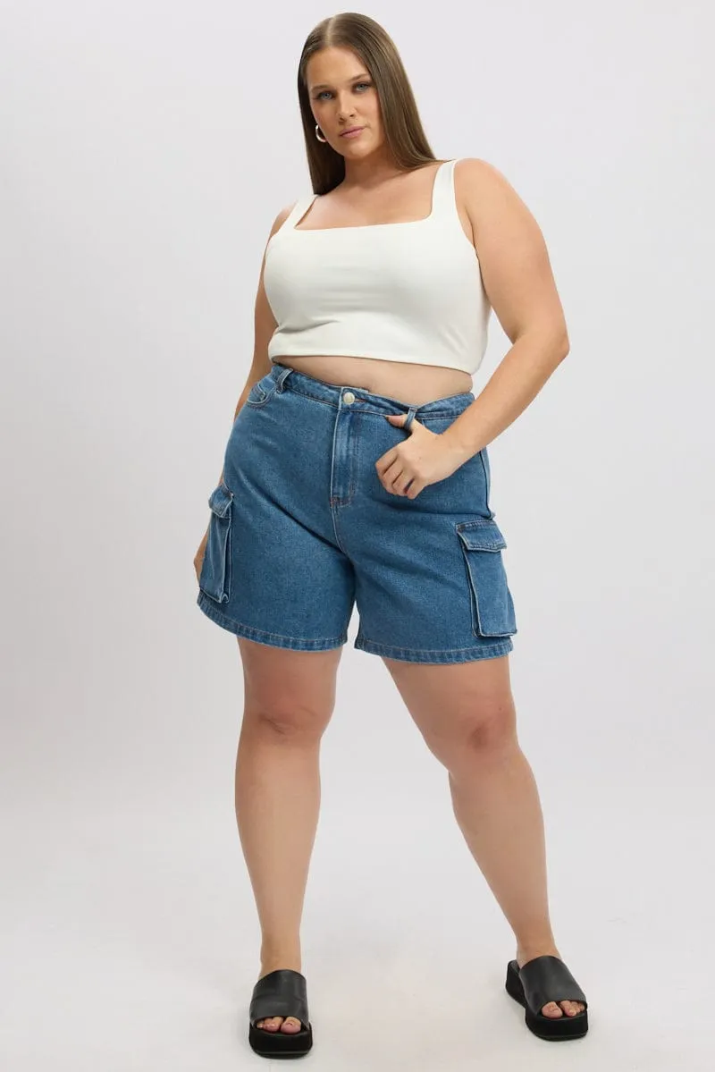 Denim Cargo Shorts High Rise Matte Fit