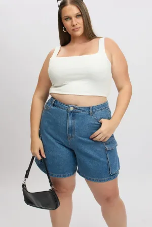 Denim Cargo Shorts High Rise Modern Look