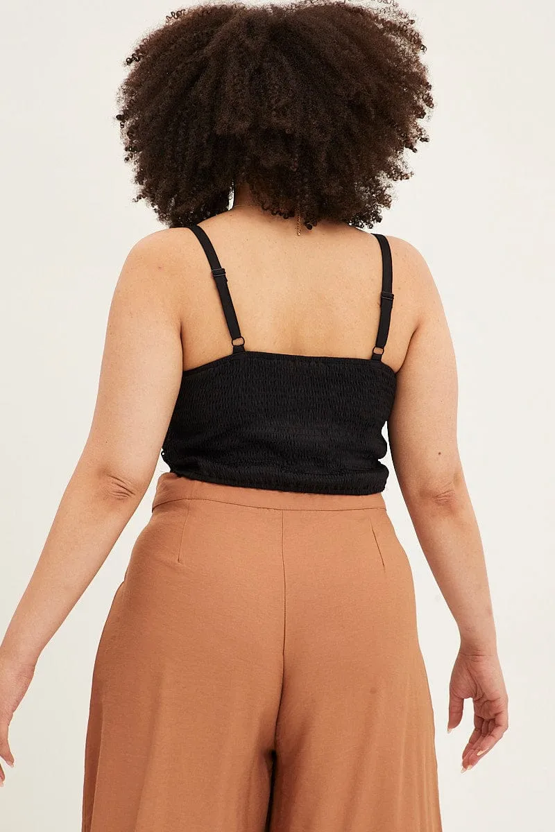 Black Crop Singlet Top Crochet Lace Light Ease