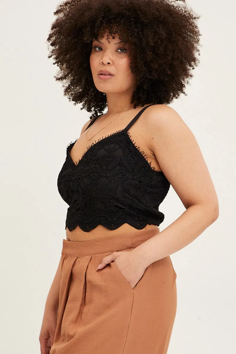 ConvertibleStyle FastDrying Inner Layer Black Crop Singlet Top Crochet Lace