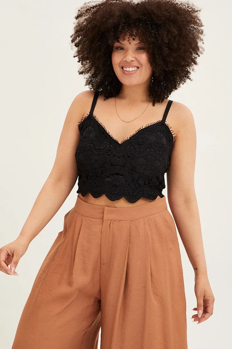 Black Crop Singlet Top Crochet Lace Urban Chic ButterSoftKnit