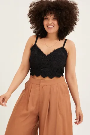 Black Crop Singlet Top Crochet Lace Urban Chic ButterSoftKnit