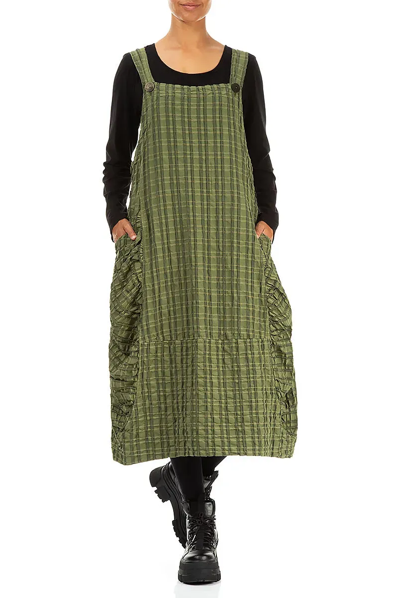 Village Charm FlexSeamTechnology Forest Mist Checkered Linen Cotton Pinafore Dress