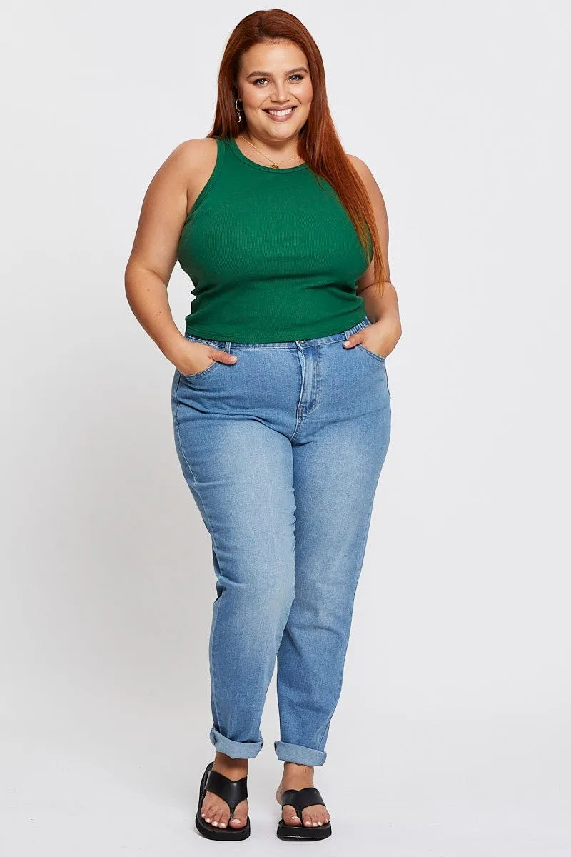 Green Sleeveless Basic Rib Tank Top Seasonal Style