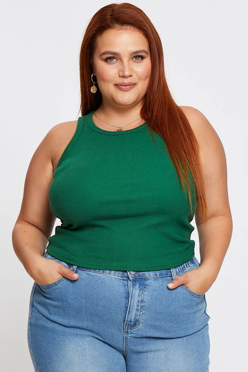 Practical Jacket Green Sleeveless Basic Rib Tank Top