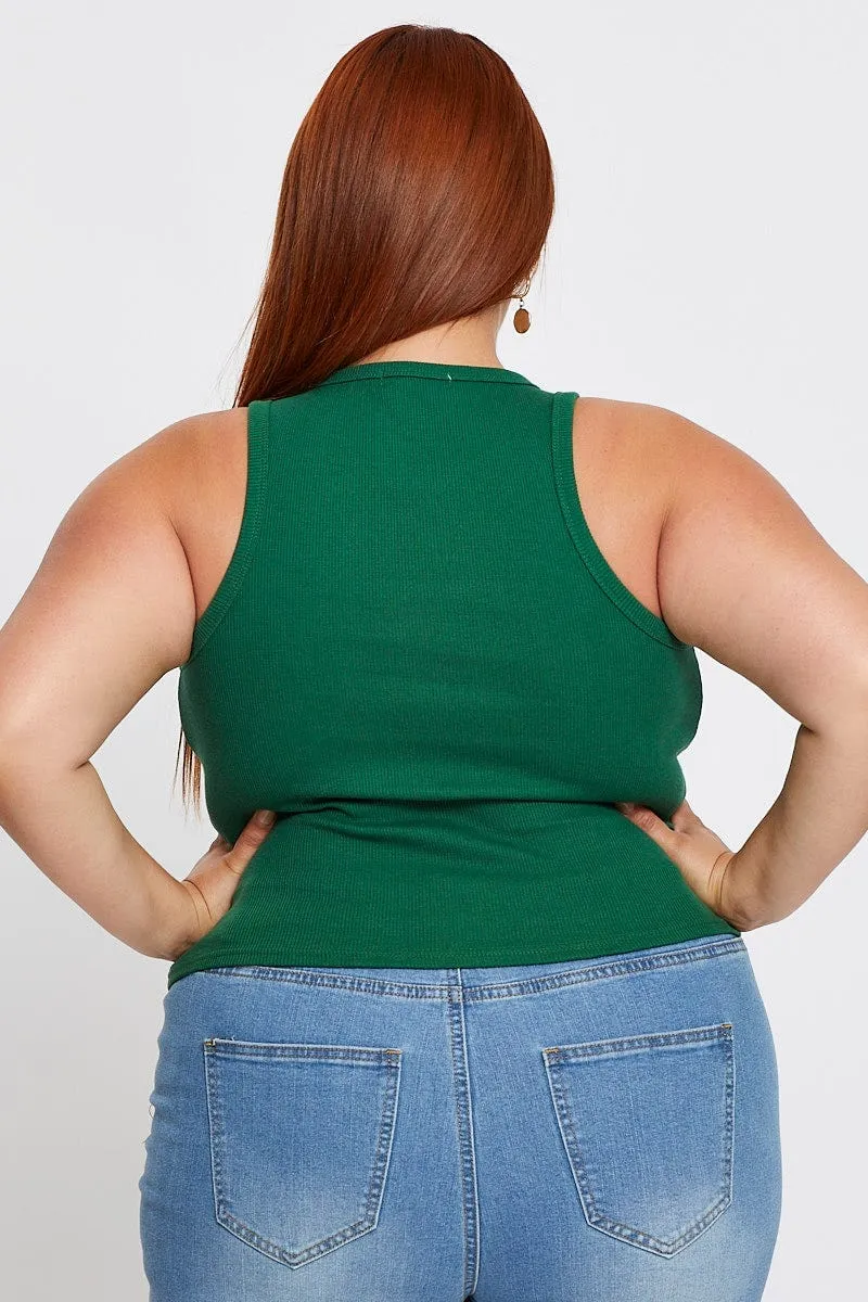 Comfortable Shoes PreShrunkFabric Green Sleeveless Basic Rib Tank Top