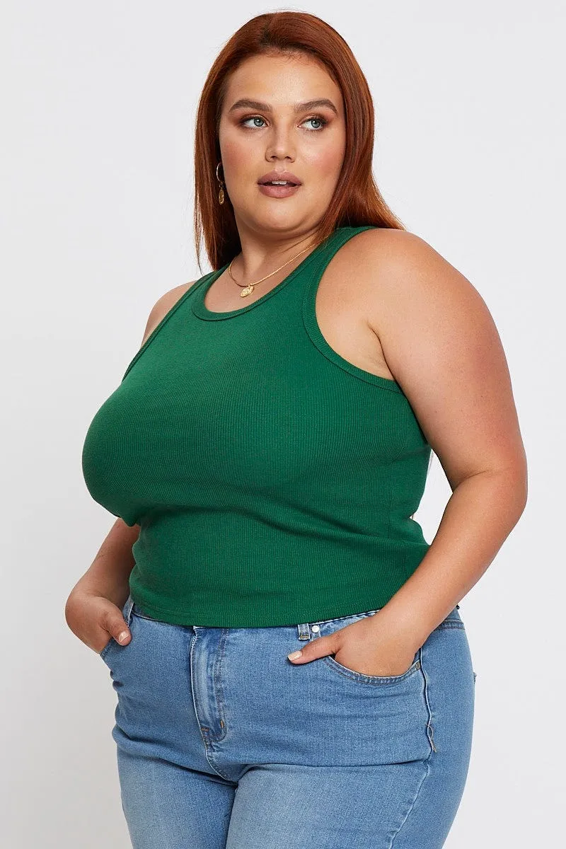Light Layer Simple Top Green Sleeveless Basic Rib Tank Top
